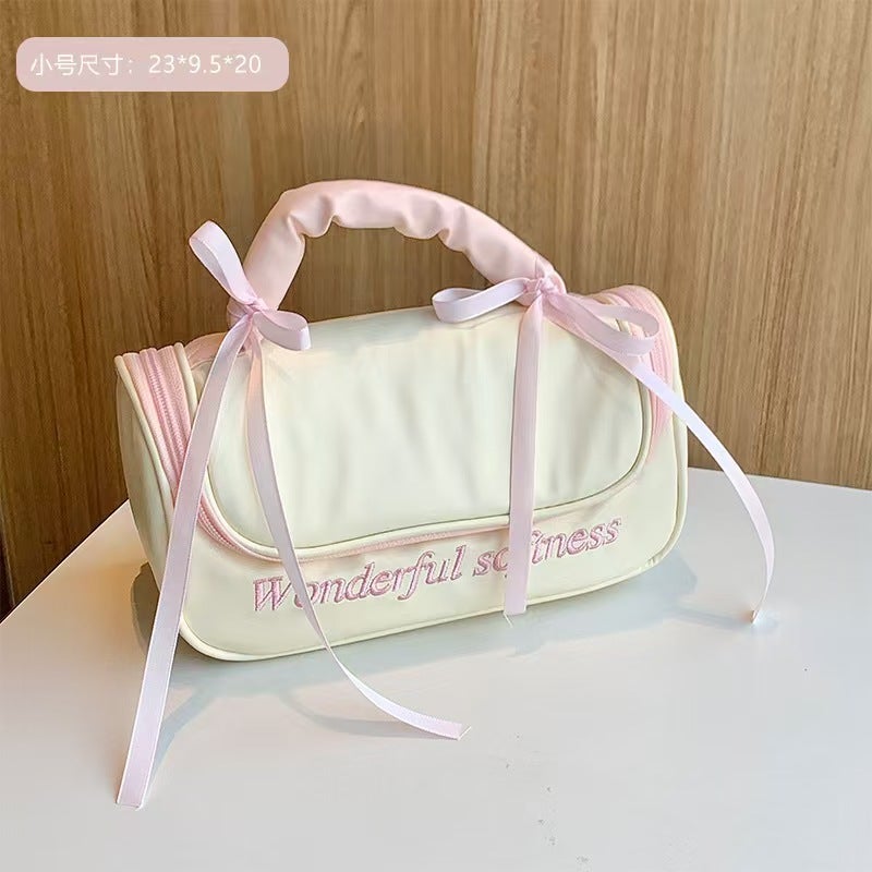 Girly Heart Bow Cosmetic Bag Large Capacity Portable Handbag Cosmetic Storage Waterproof Toiletries Bag - Image 1